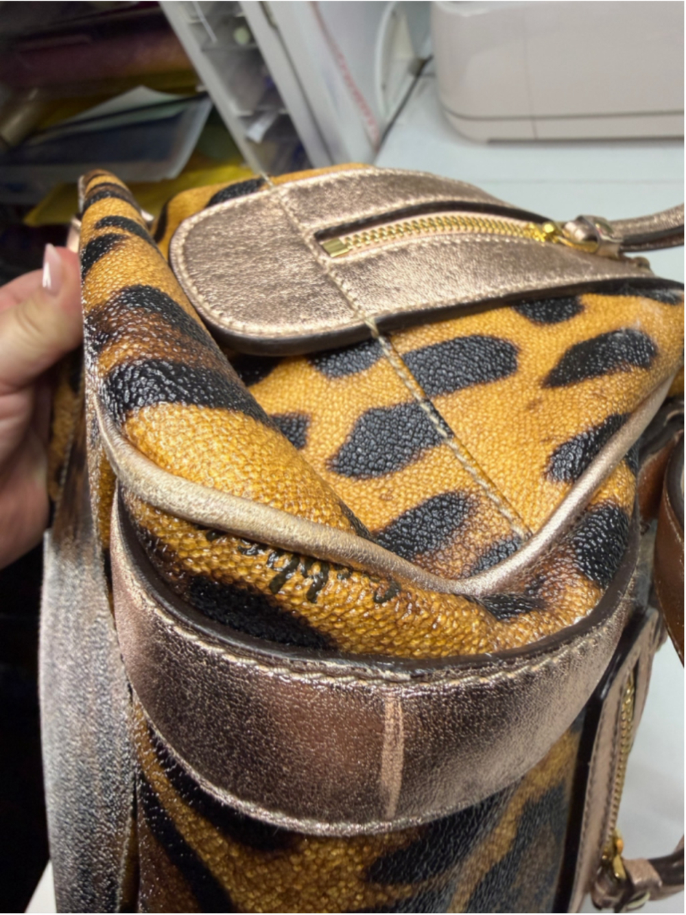 Women's Dolce & Gabbana Leopard Print Satchel Bag, One Size, Brown and Gold - Picture 10 of 16